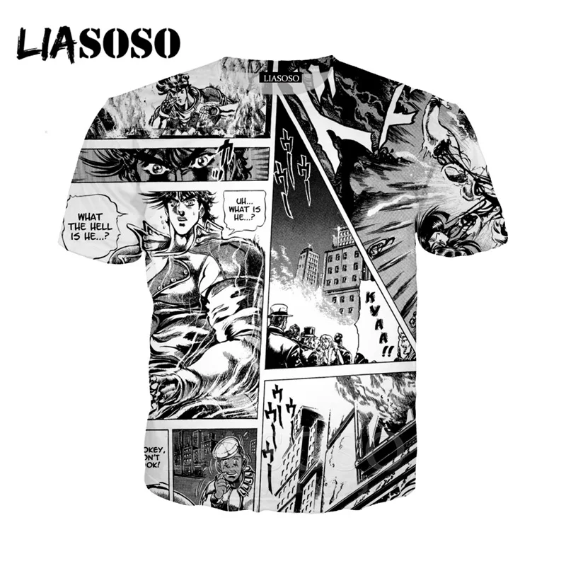 LIASOSO, аниме, 3d принт, футболка для мужчин и женщин, Harajuku, joJo's, хип-хоп, причудливый, homme Adventur, футболка, рок, футболки, homme, футболка E835