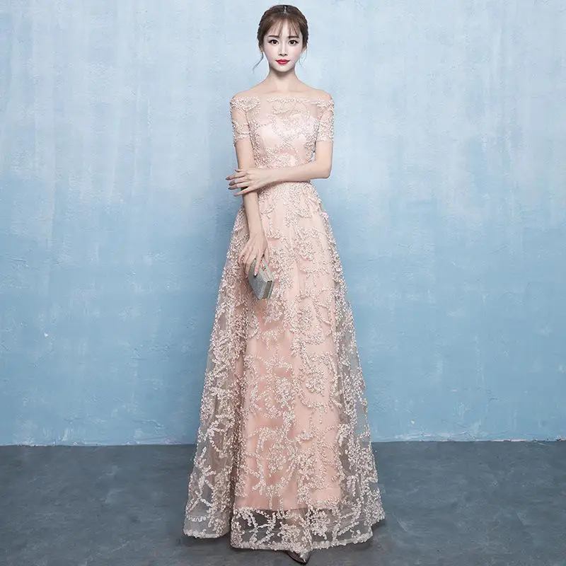 Champagne Off Shoulder Women Cheongsam Sexy Lace Hollow Out Qipao Floor Length Mesh Dresses Chinese Ladies Prom Dress Gowns - Цвет: Style 7