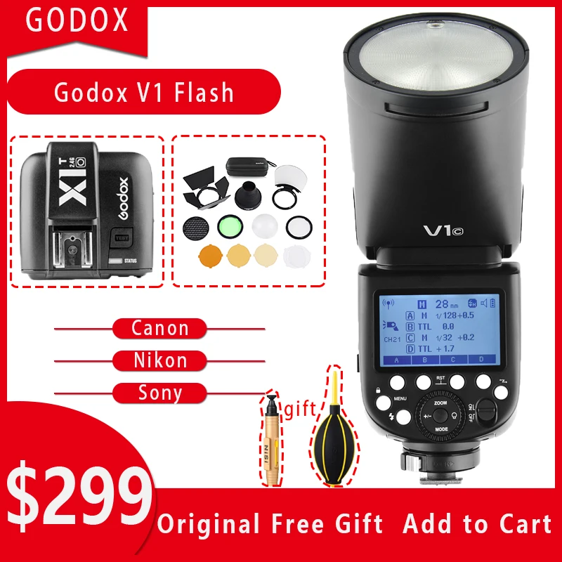 Вспышка Godox V1 Speedlight TTL 1/8000s HSS литиевая батарея Speedlite Flash для Canon Nikon Sony