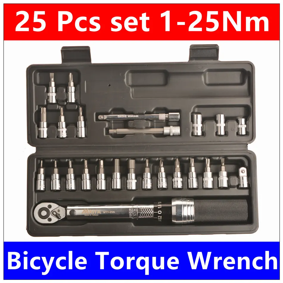 Mxita 25 PCS set 1/4&quotDR 1-25Nm torque wrench Bicycle bike tools kit tool repair spanner SET accuracy: 3% hand | Инструменты