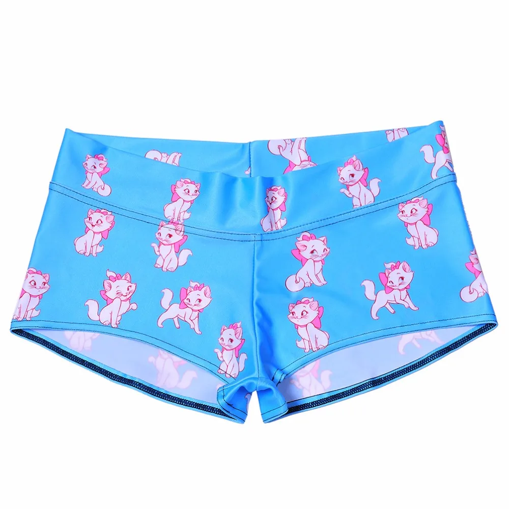 Новинка 2016 сексуальные шорты для фитнеса Женские с милым котом синие эластичные