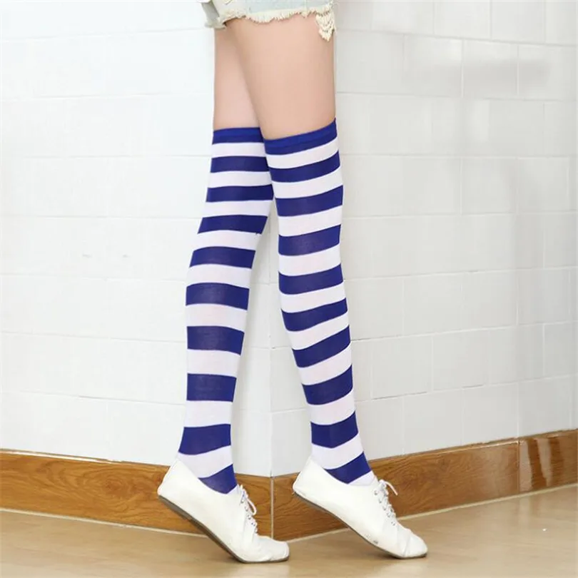 VISNXGI Fashion Thigh High Over Knee Socks For Girls Womens Students Striped Cotton Long Stockings Mujer Acrylic | Женская одежда