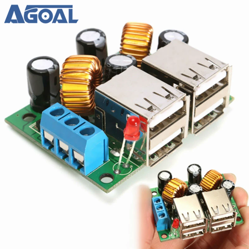 4 USB Step-down Power Supply Module New DC 12V 24V 40V to 5V 5A Copper Free Shipping | Электроника
