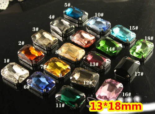 

21Colors 13*18mm 128Pcs/lot Rectangle Octagon Crystal Sew on Fancy Stone with 4 Holes Dull Silver K Claw Setting