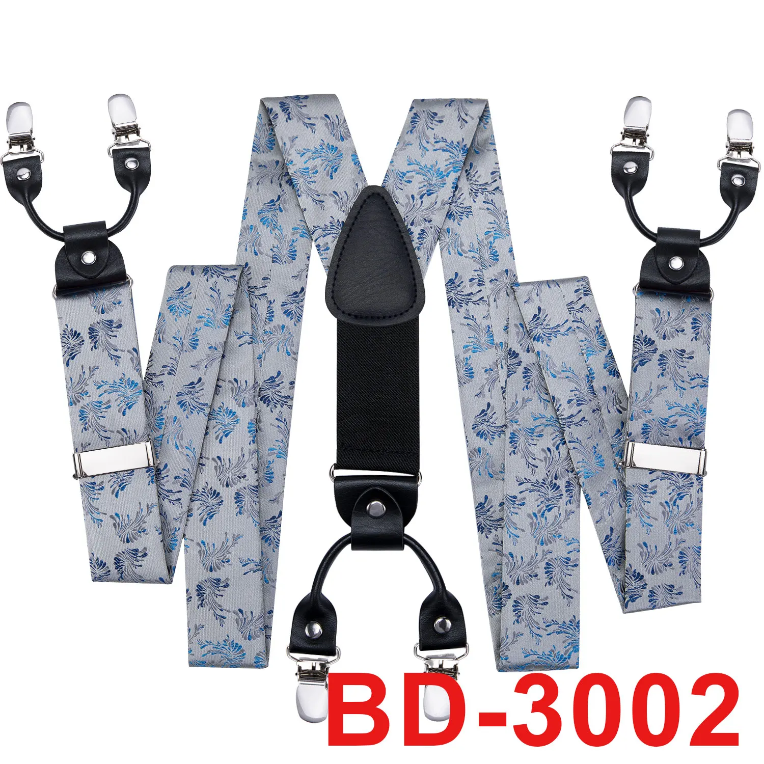 BD-3002 Мужские подтяжки плед вечерние Свадебный классический 6 Клипов шелковый галстук-бабочка карман квадратный набор синий черный розовый Y Форма регулируемые подтяжки - Цвет: BD-3002