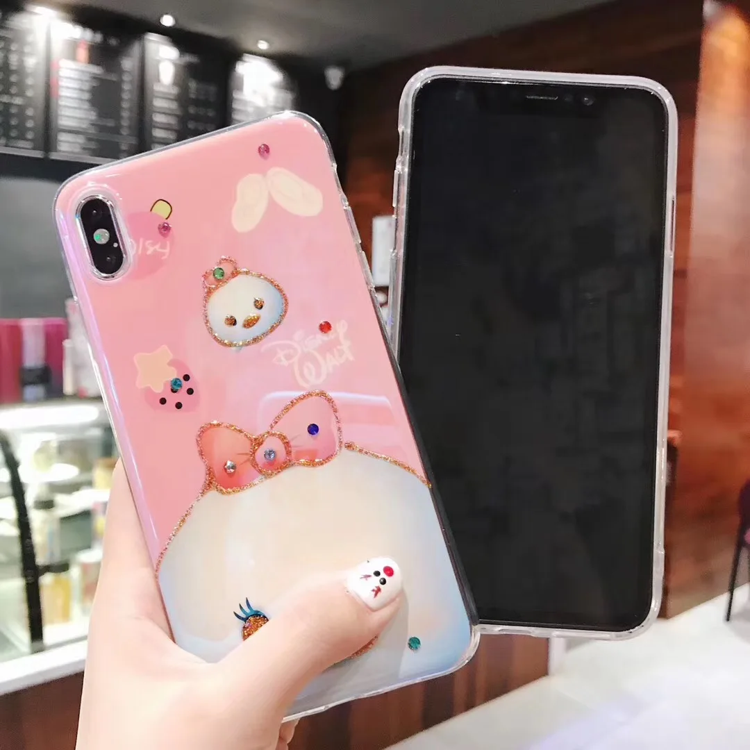 Милый мультфильм синий свет Дональд Дак Дейзи Алмаз чехол для iPhone 6 6s 7 8 plus x xs max xr
