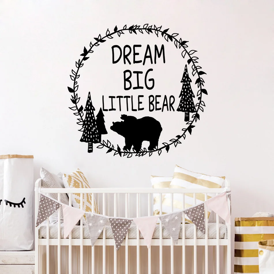 Виниловая наклейка на стену лесной медведь Сон большой маленький настенная тема