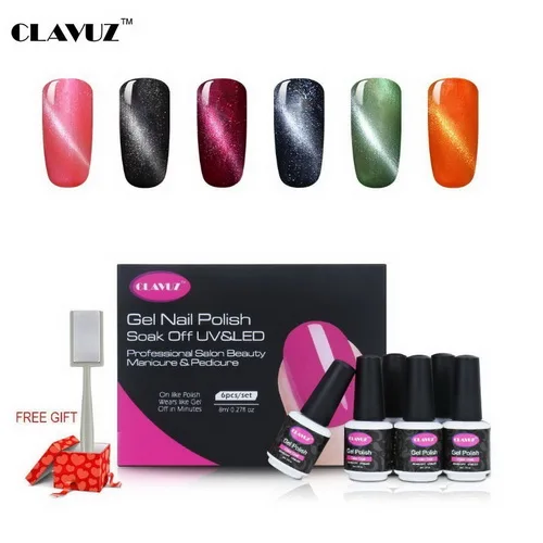 C007 CLAVUZ 6 шт. набор 3D кошачий глаз Гель-лак для ногтей Soak Off подарок с магнитами магнит палочки Lucky полу постоянный день рождения лак для ногтей набор - Цвет: C007