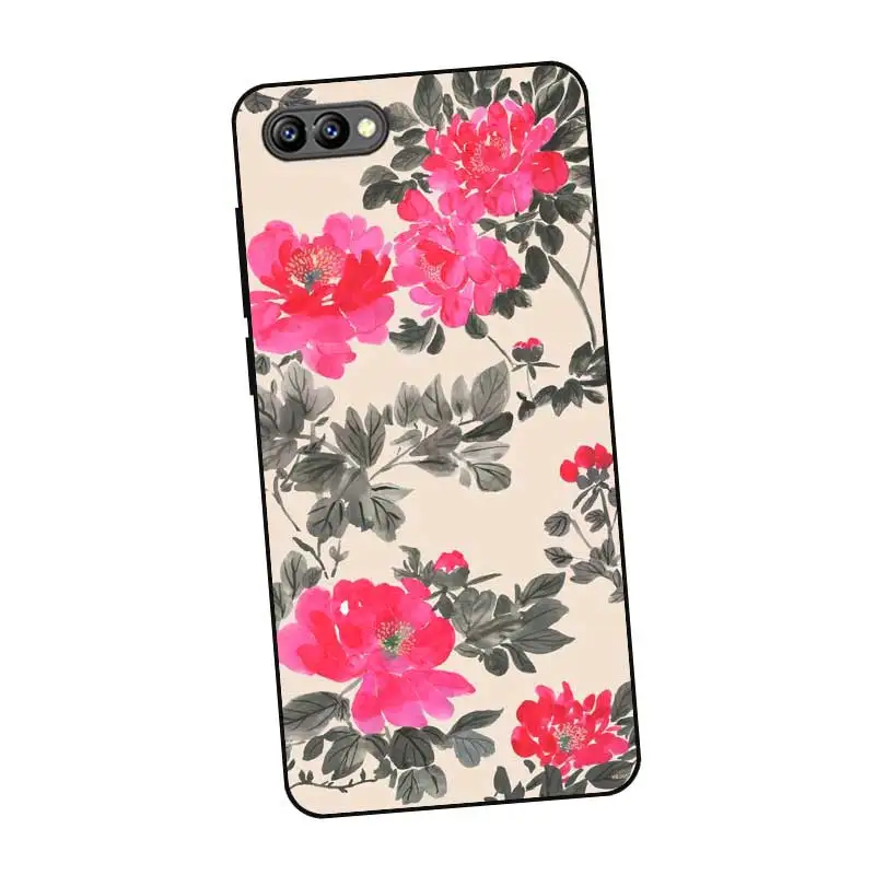 N264 Beautiful Flowers Black Silicone Case Cover For Huawei Honor 8C 8X 9 10 20i V10 V20 Note10 Max Lite Magic2 |