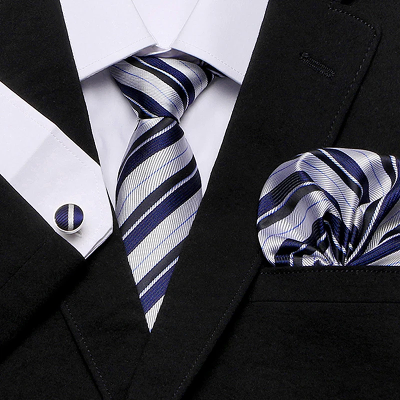Classic Men`s Tie 20 Styles Novelty Jacquard Woven 100% Silk Hanky Cufflinks Set For Wedding Business Party 7.5cm width | Аксессуары для