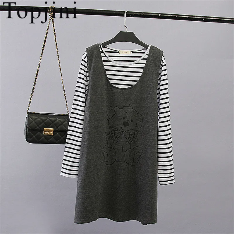 New Spring 2017 Cotton Cute Straight Print Full Sleeve Casual Dresses Knee-Length Regular O-Neck Fashion Women Set | Женская одежда