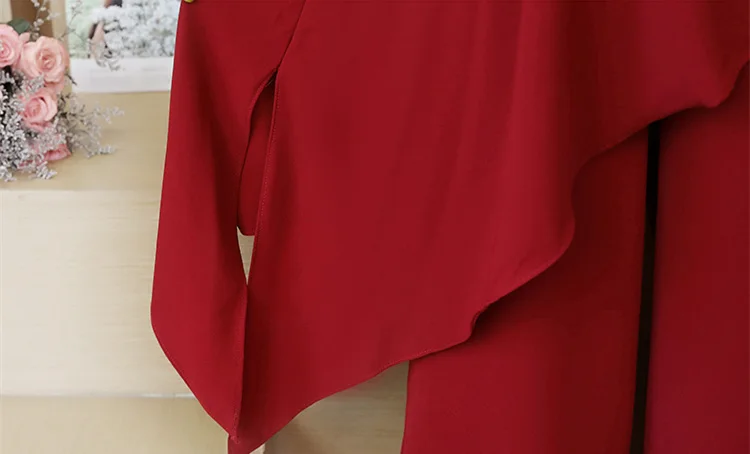M-4xl, черные, красные, летние комплекты из двух предметов, женские, плюс размер, короткий рукав, длинные ассиметричные топы и широкие штаны, офисный элегантный костюм