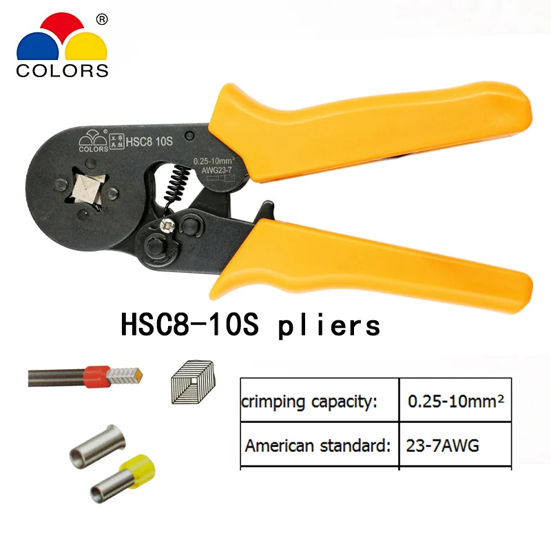 HSC8 10S обжимные клещи 0,25-10mm2 23-7AWG HSC8 6-4/6-6 с 1020 шт./кор. трубы типа Тип иглы Терминала Мини Давление провода инструмент