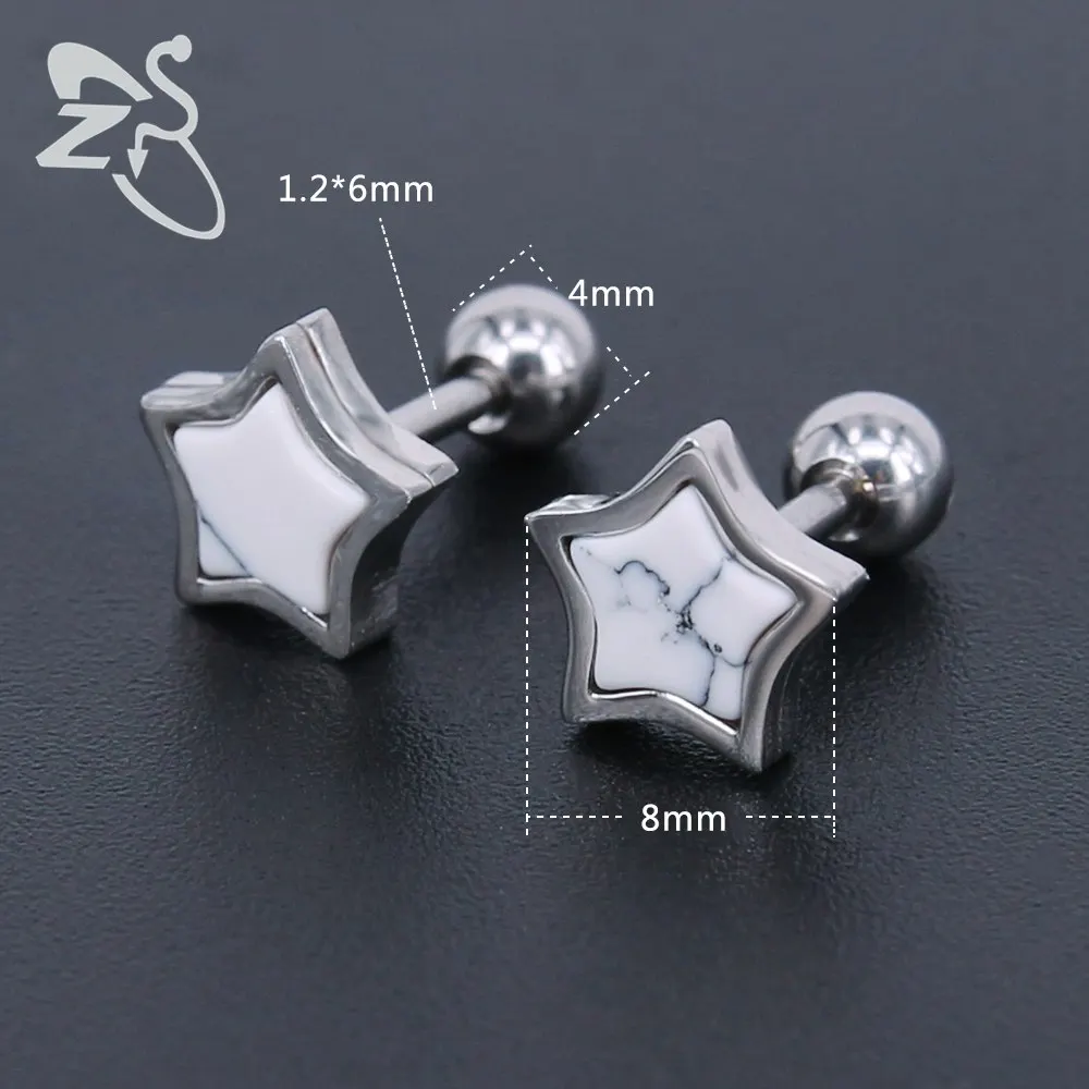 Звезда Смола серьги гвоздики 316L нержавеющая сталь маленькие серебряные пирсинг