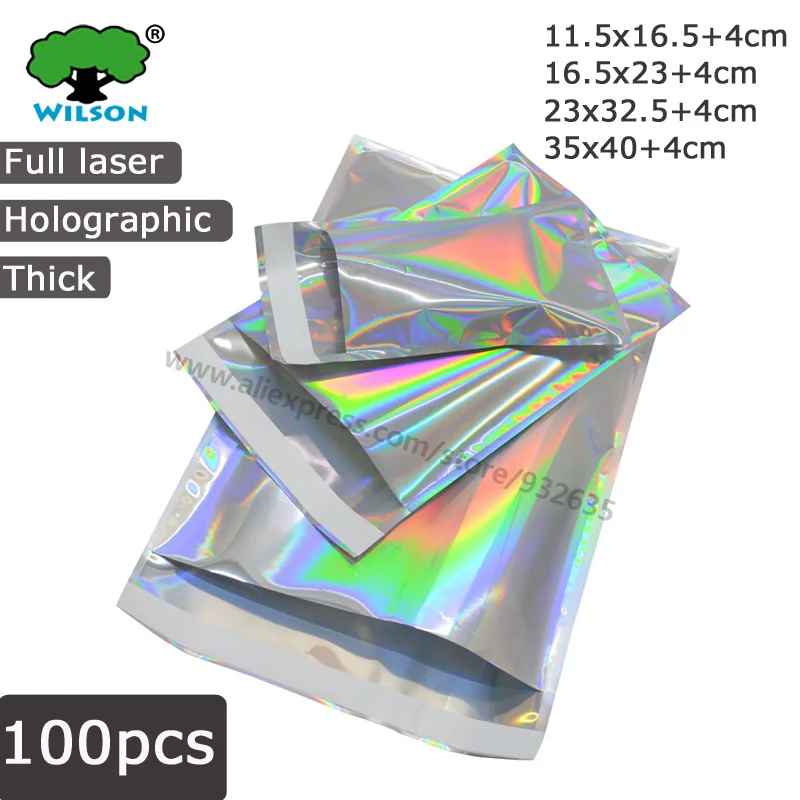 Full laser -100 PCS Самоклеящаяся Курьерская сумка, лазерная голографическая пластиковая полиэтиленовая конверт, почтовая отправка, почтовые пакеты, косметическое нижнее белье - Цвет: Full laser -100 PCS