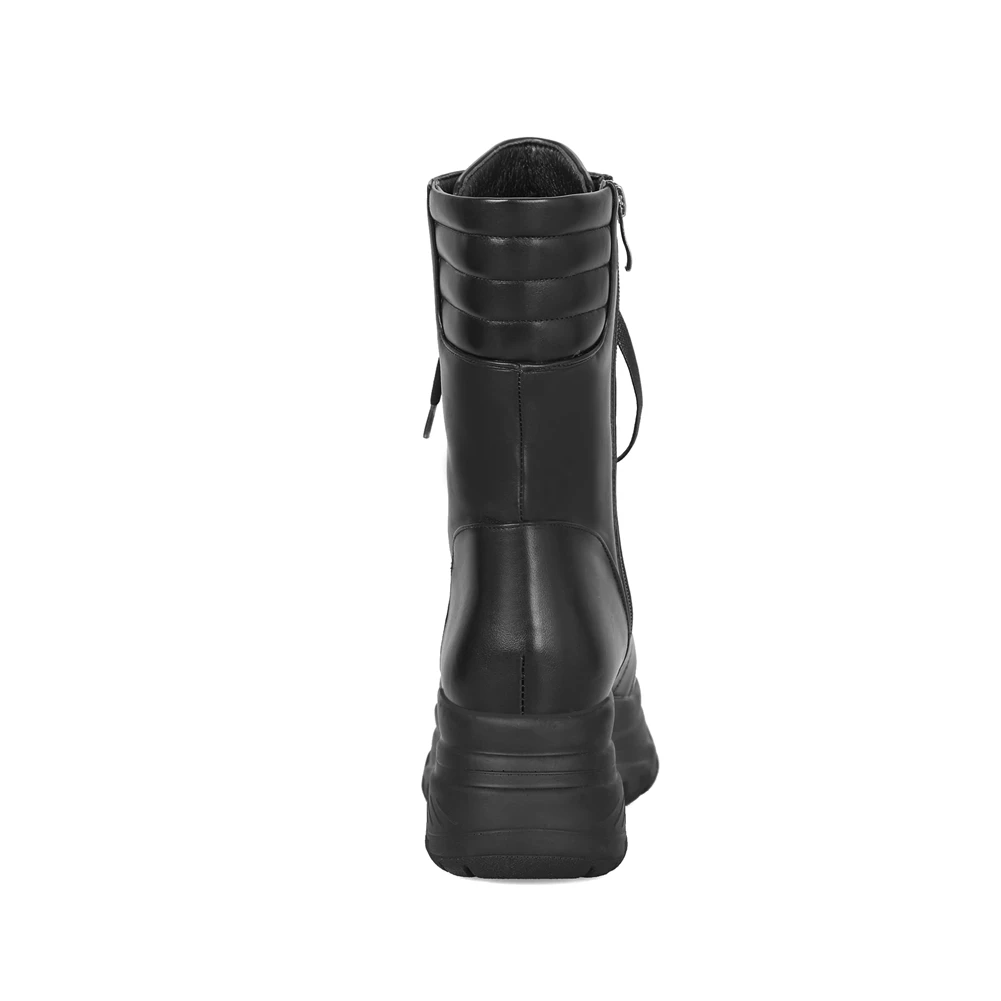 ALLENLYNN Large Size 33-43 Black Fashion mid-calf Platform Motorcycle Boots Women Winter 2020 Fur lace-up High Heels Shoes Woman | Обувь