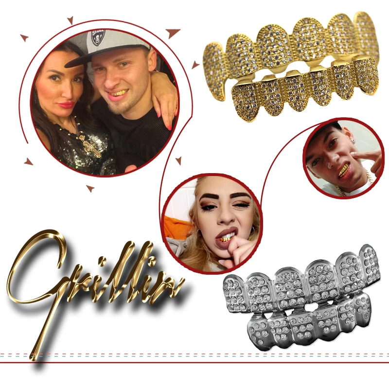 Хип хоп зубные решетки зубы шапки грили стразы золото серебро стимпанк для