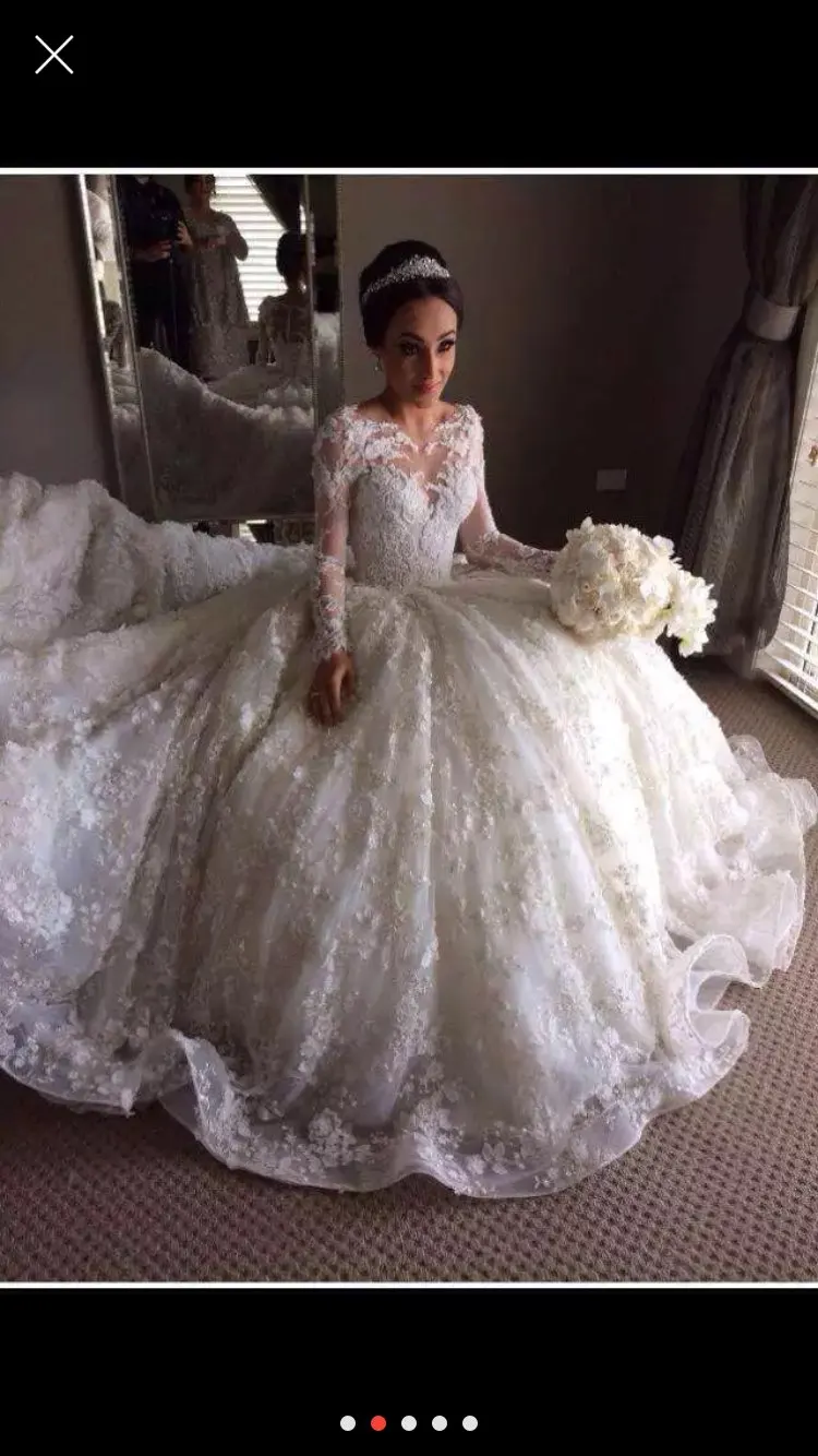 Элегантный Кружева Длинные Рукава Бальное платье Свадебное Платье 2017 Сшитое