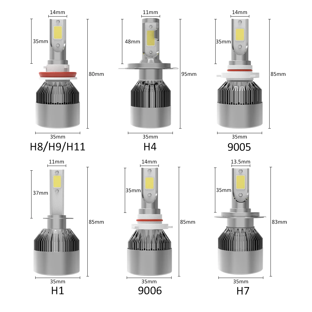 2 шт./лот C6 светодиодный фар автомобиля H7 светодиодный H4 лампы H1 H11 HB3 9005 HB4 9006 72W 4000lm 8000lm Авто Противотуманные фары 12 V, холодный белый свет