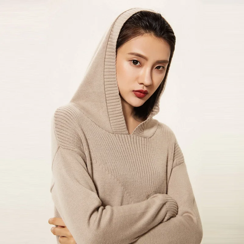 Cashmere Sweater with Hat Women Fashion Autumn Female Pullovers Knit Coat Blouse Winter Knitwear 2XL | Женская одежда
