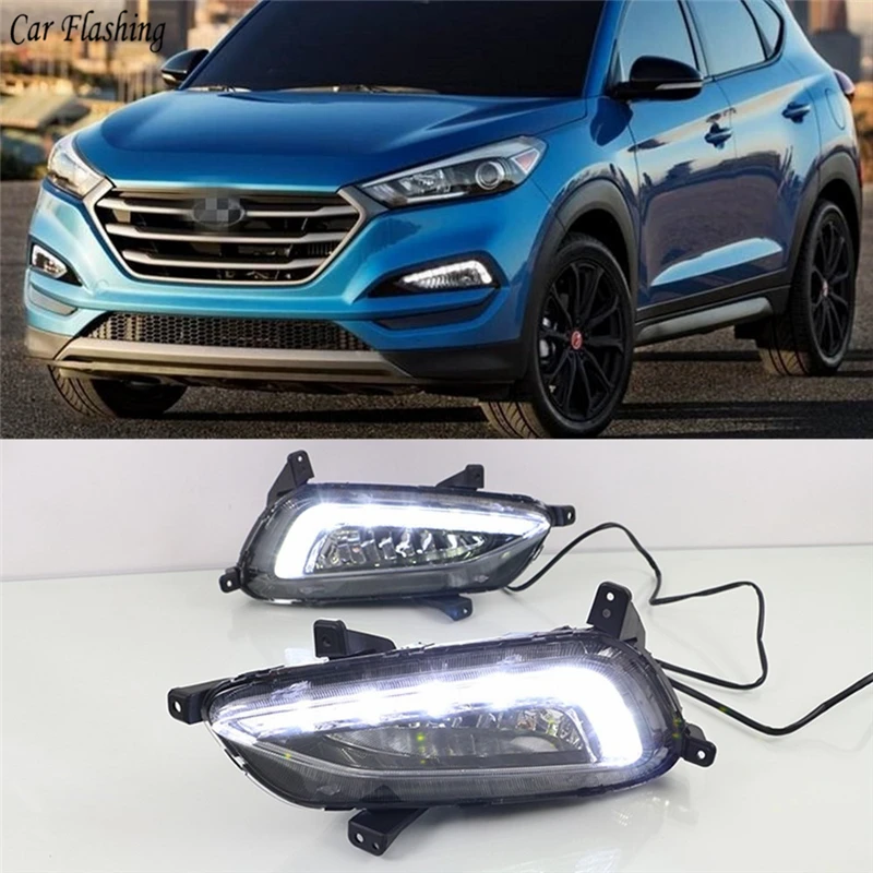 Автомобиль мигающий 1 комплект автомобиля DRL для hyundai Tucson светодиодный Противотуманные фары Дневные ходовые огни светодиодный DRL светильник автомобильный Дневной светильник