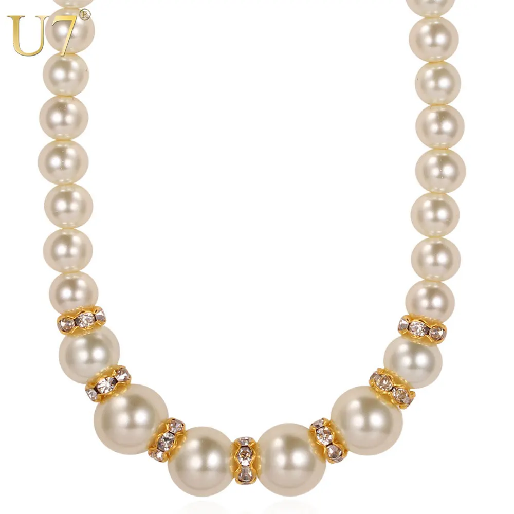 U7 Синтетический Жемчуг Стразы Ожерелье Для Женщин Белые Круглые Имитация Перл