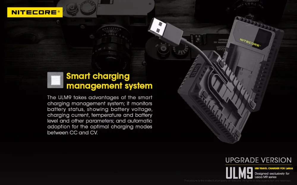 Nitecore ULM9 переносной usb-адаптер для Зарядное устройство для Leica BLI-312 батареи Leica Камера BM8 M8 M8.2 M9 M9-P M-E