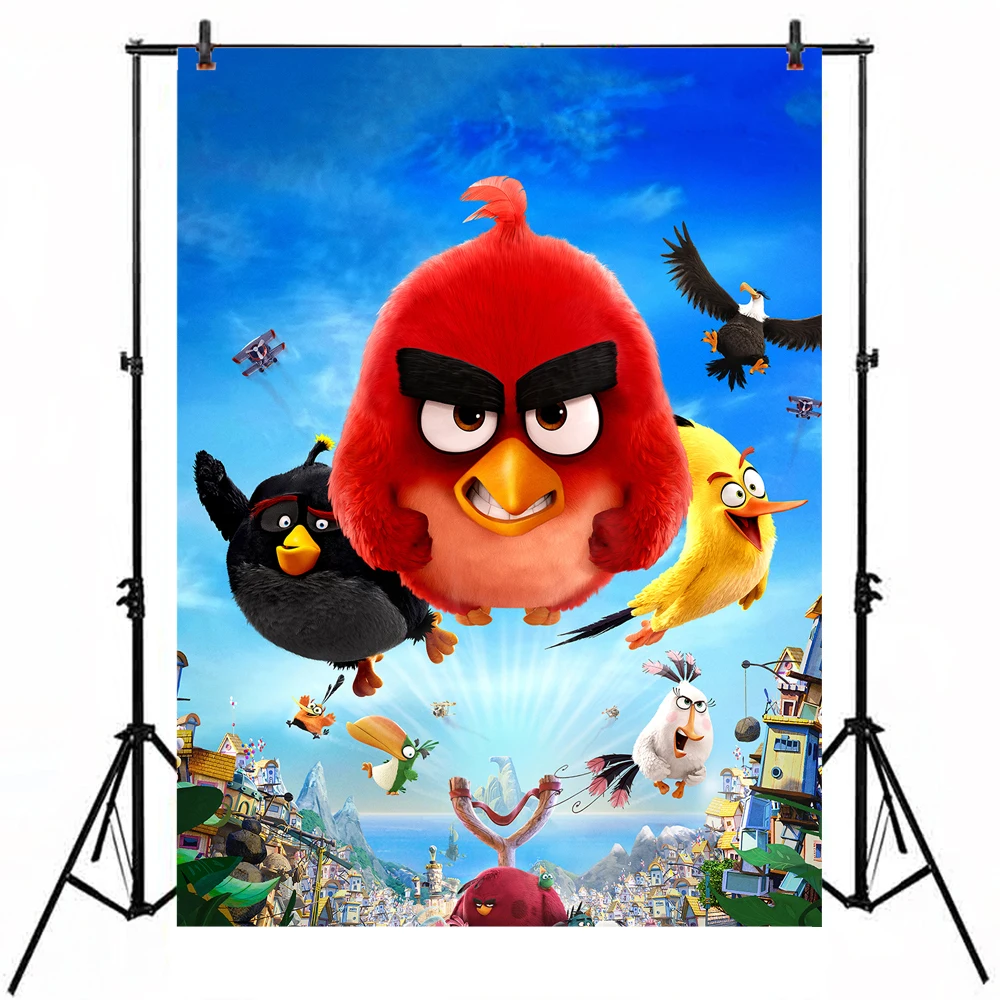 Colorwonder Kids Birthday Photography Background Birds with Anger 5x7 Blue Sky Small Scenic Town Backdrop for Photo Booth Props |