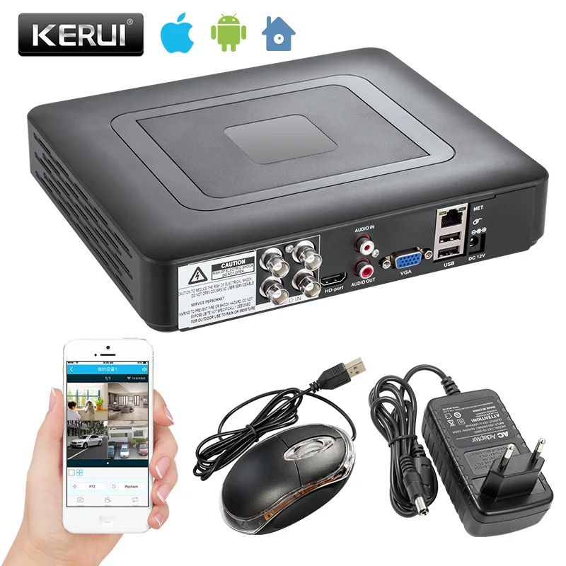 KERUI 4CH система видеонаблюдения для дома 1200TVL внутренний DVR комплект камера наблюдения система ночного видения приложение монитор камера