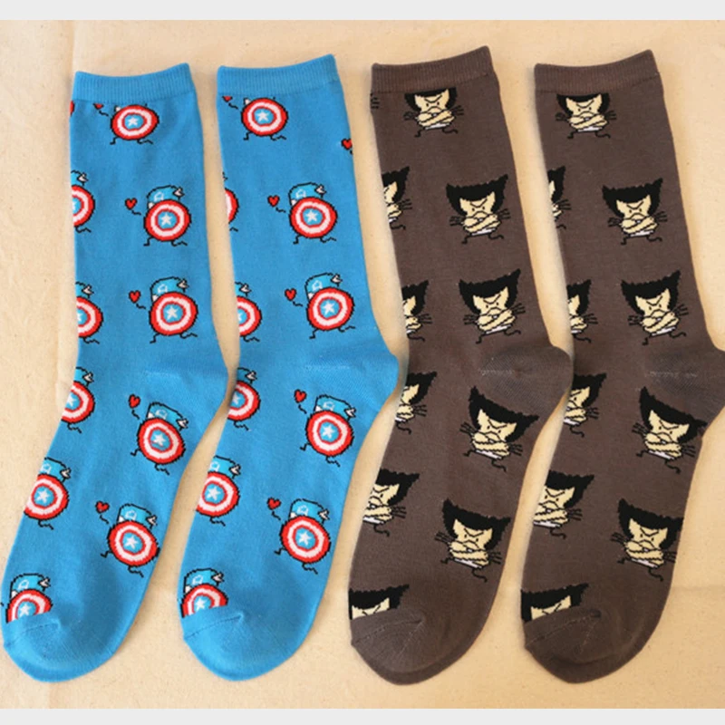 Disney socks for men Teens 1 pair funny Cartoon Socks Super hero male sport long Tide Knees hight cotton woman | Мать и ребенок