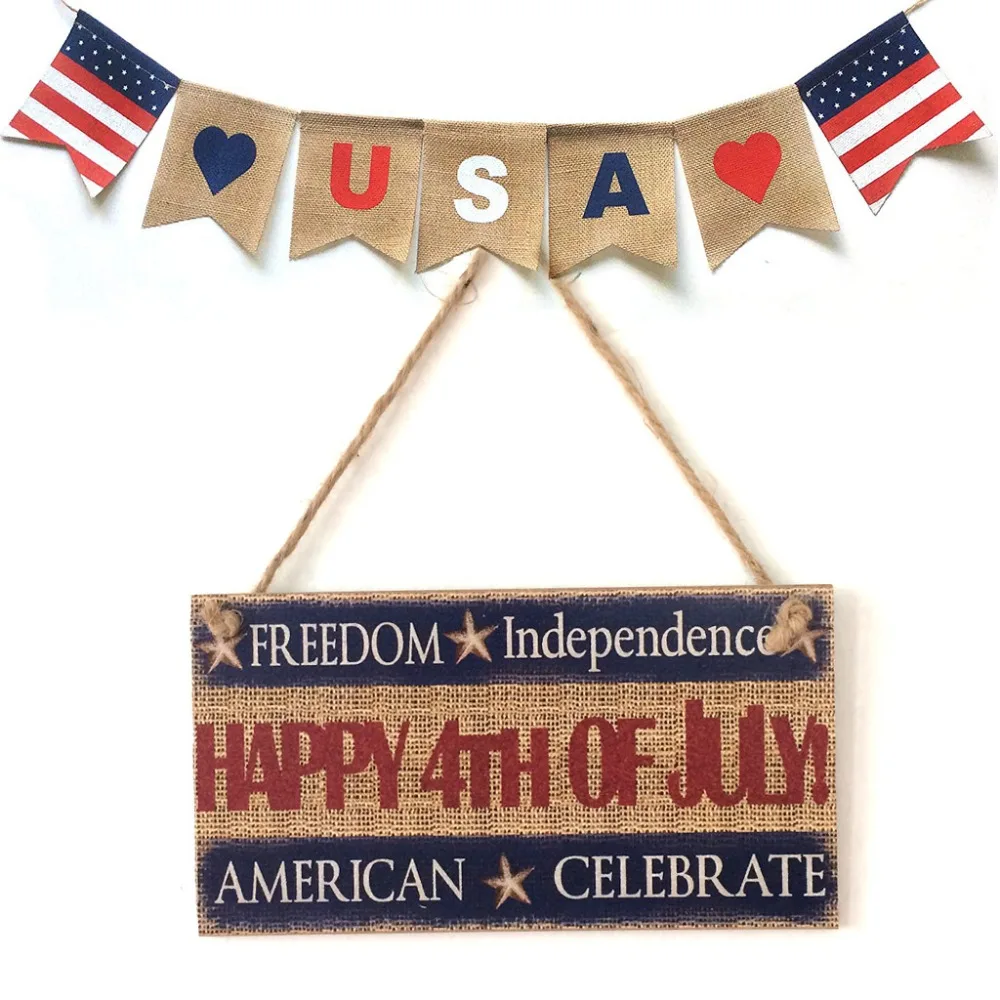 Подвесная табличка Американский 4th of July День Независимости деревянная Бог