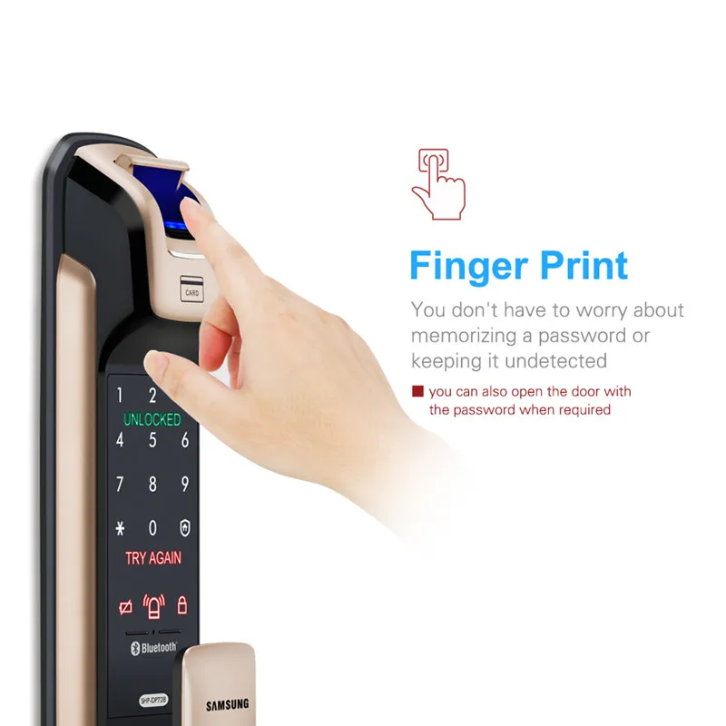 SAMSUNG отпечаток пальца толчок цифровой дверной замок с Wi-Fi Bluetooth приложение SHS-DP728 английская версия большой врезной AML320