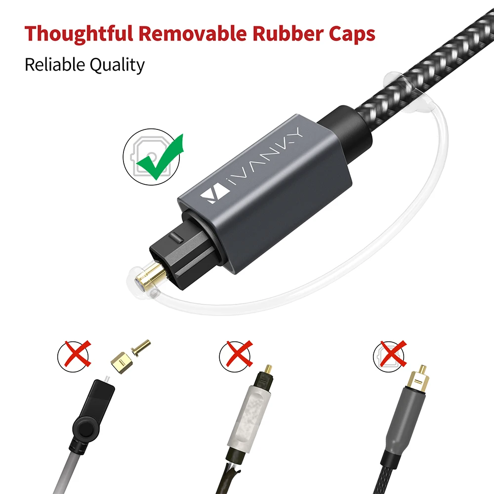 [Lifetime Warranty] iVANKY Optical Audio Cable Fiber Core AUX Digital Cord for Soundbar TV PS4-[2pcs/pack] |
