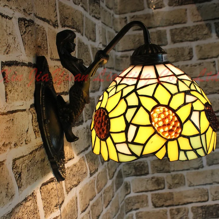 

Creative Stained Glass Tiffany Mediterranean Simple LED lustre E27 mermaid wall lamp for lattice corridor aisle balcony cafe ba