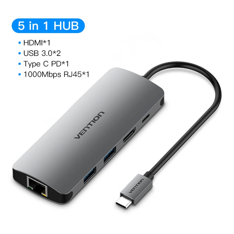 Vention USB C концентратор HDMI USB-C концентратор USB 3,0 3,5 мм аудио RJ45 адаптера Ethernet для Macbook Pro USB C концентратора - Цвет: 5 in 1 HUB