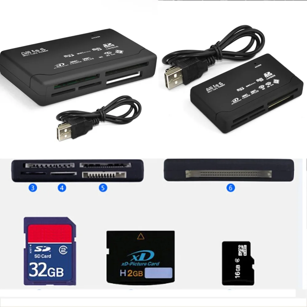 All in One 1 Memory Card Reader USB External SD SDHC Mini Micro M2 MMC XD CF MS | Компьютеры и офис