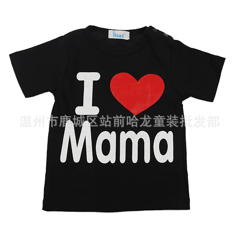 В розницу! «I love papa& mama»; футболки из хлопка для маленьких детей; футболки с длинными рукавами для мальчиков и девочек - Цвет: Short sleeve Black m