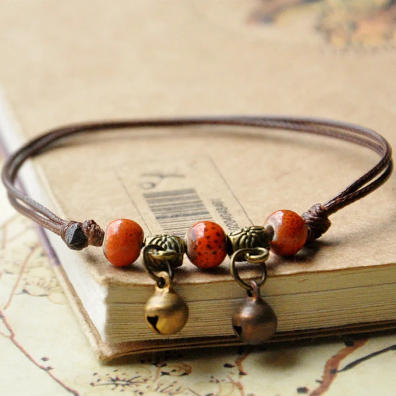 Женские браслеты с шармами керамические на запястье бусинами плетеные