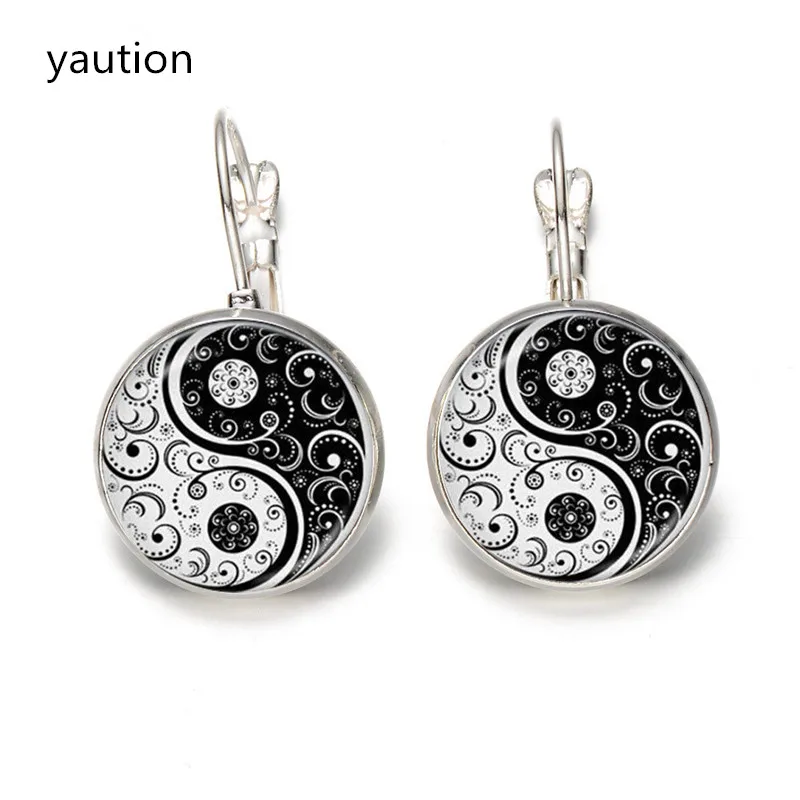 Хит! Продажа серьги из стекла кабошона белого и черного цвета Yinyang художественные