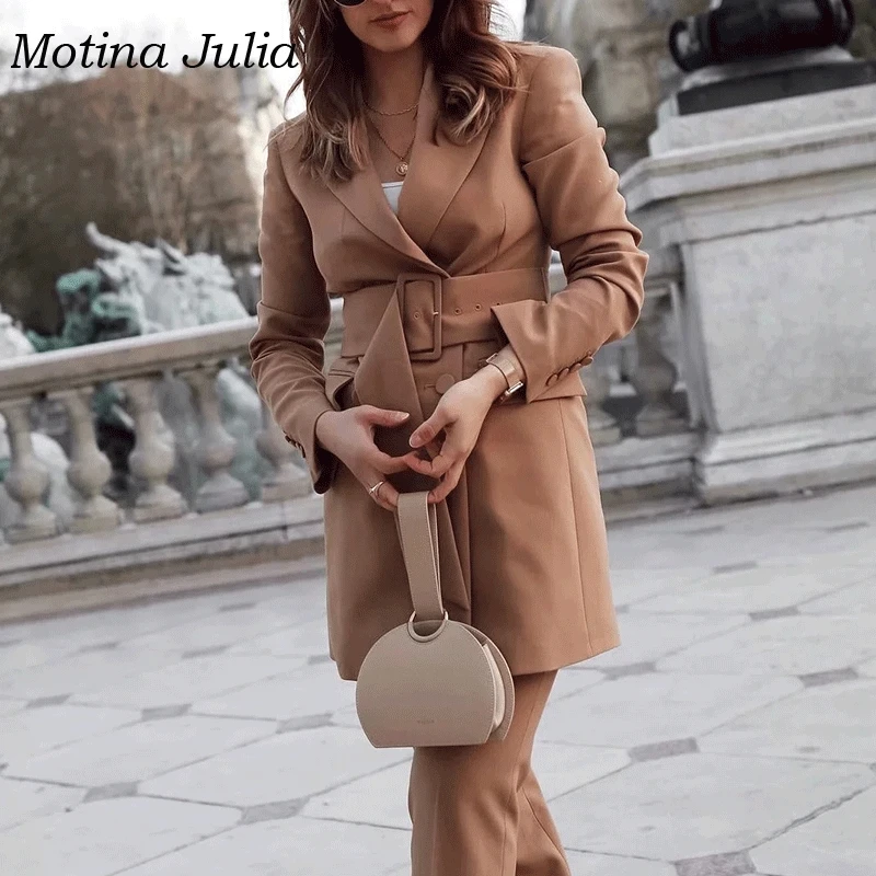 Motina Julia, трендовый двубортный Блейзер, пальто для женщин, пояс с поясом, pokcets, Блейзер, верхняя одежда, куртка, пальто, стрейчевый женский