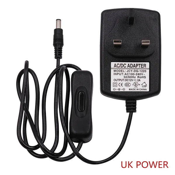 2A UK Plug ЕС/США/Великобритания светодиодный светильник, драйвер, преобразователь, адаптер питания, трансформатор переменного тока 100-240 В до 12 В, 2 А, штепсельная вилка с переключателем ВКЛ/ВЫКЛ - Цвет: 2A UK Plug