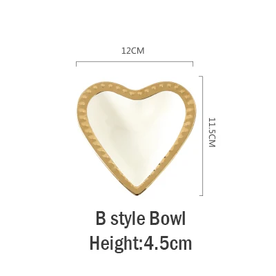 B Style Bowl Маленький креативный Золотой фарфор формы сердца тарелка чаша блюдце керамическое ювелирное блюдо декоративный поднос украшение стола посуда - Цвет: B Style Bowl