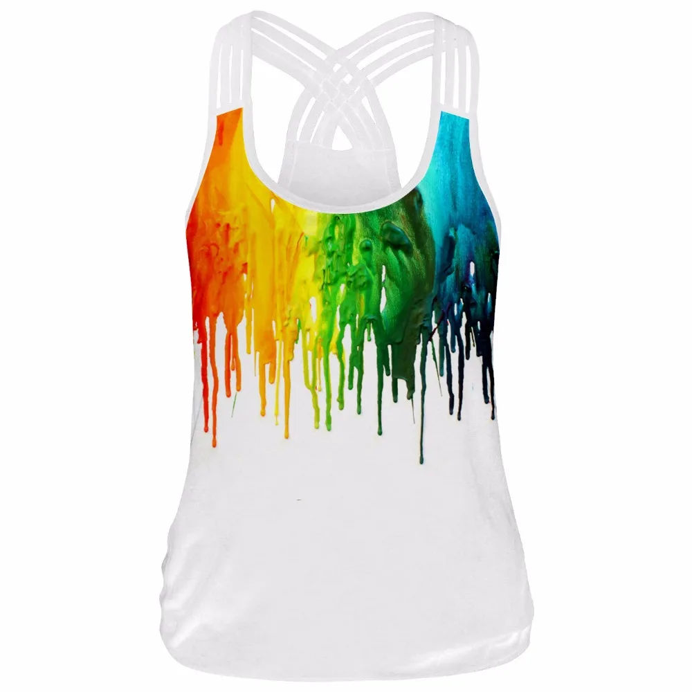 

Punk Universe Cat Tank Tops Black Digital Print Vest Summer Watercolour Cross Back Tops Hollow Out Back Tank Tops