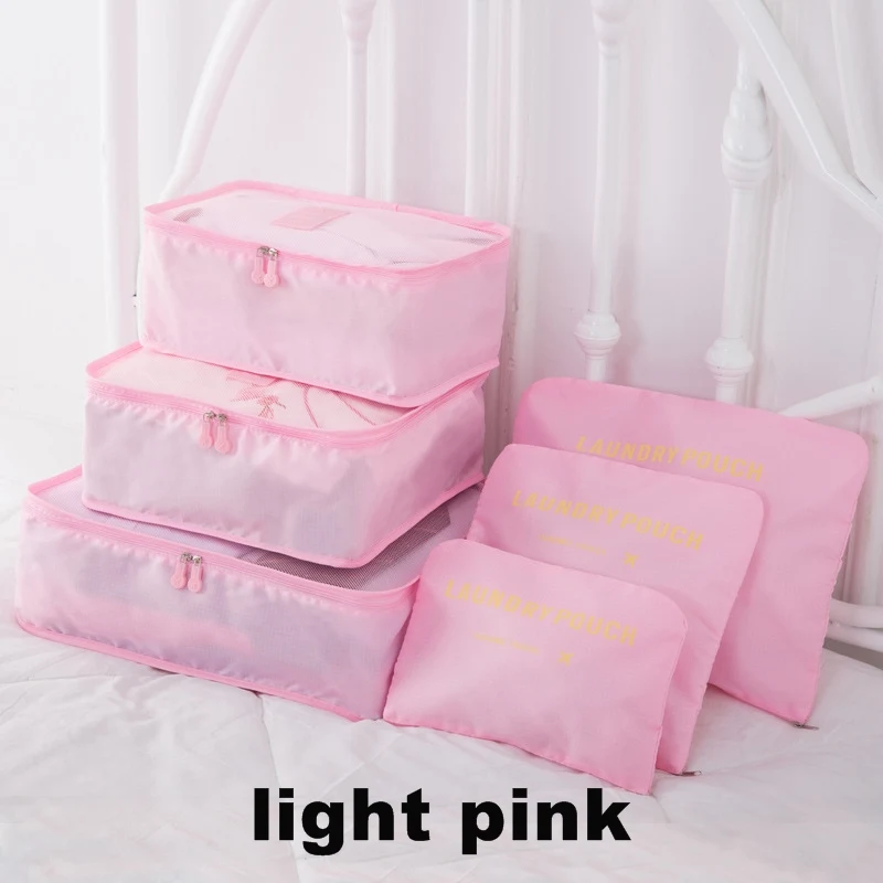 light pink 6 шт./компл. туристические упаковка дорожные органайзеры сетки в мешке Чемодан Органайзер Упаковка куб Организатор для Костюмы N117 - Цвет: light pink