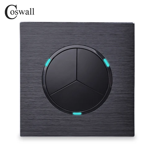 Черный Coswall роскошный 3 банда 2 способа случайного нажатия вкл/выкл прохода через настенный светильник переключатель светодиодный индикатор Черная алюминиевая рамка - Цвет: Черный