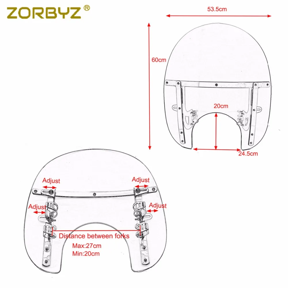 ZORBYZ дефлектор для мотоцикла ясное лобовое стекло ветровое с 33-43 мм вилка Трубка