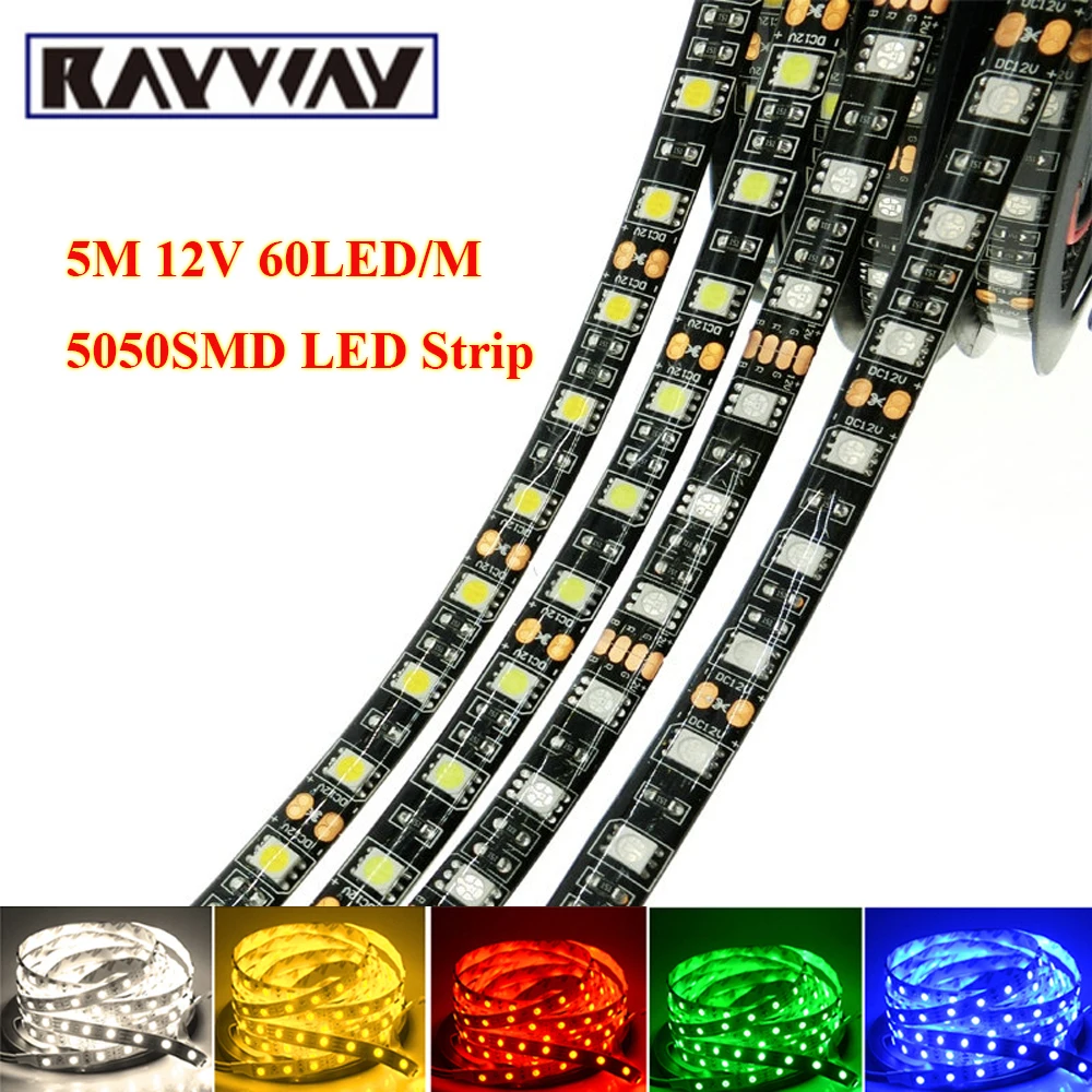 RAYWAY DC 12 В светодиодный светильник 5 м SMD 5050 Черный Pcb 60 Светодиодный/M светодиодный светильник ing гибкий светодиодный светильник Водонепроницаемая Диодная лента декоративная лампа