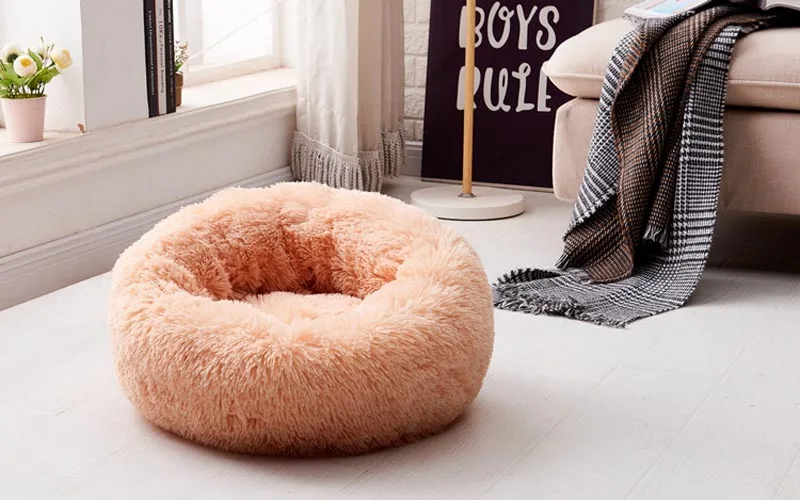 Лохматая собачья кровать из искусственного меха пончик Cuddler круглый теплый плюшевый домашний домик для кошек собачий домик для маленьких средних и больших собак моющийся