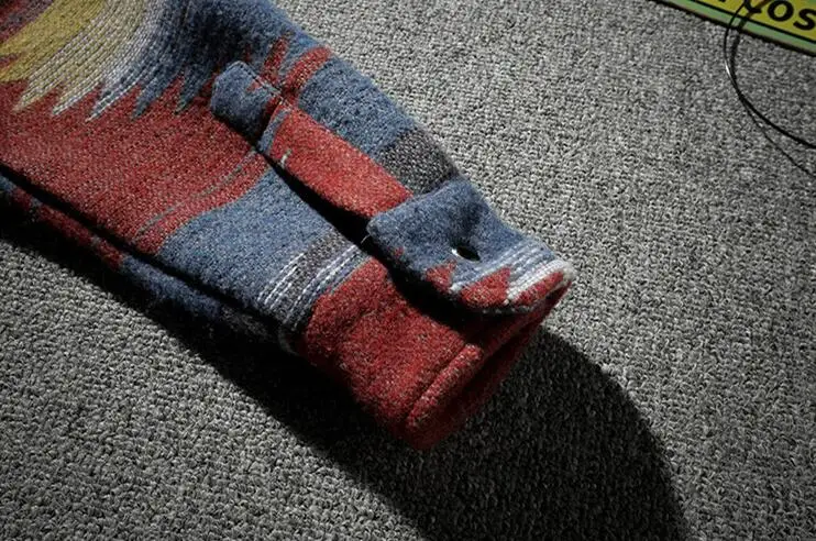 Мужские рубашки в народном стиле винтажные шерстяные повседневные с узором для