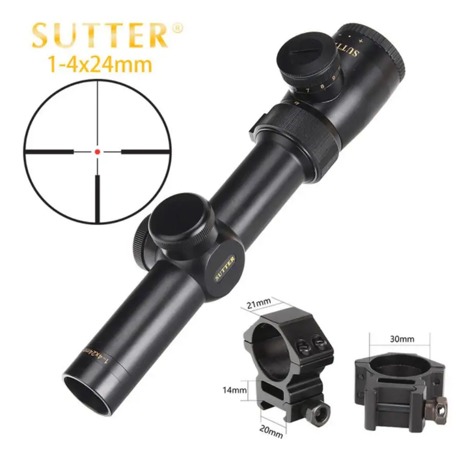 with picatinny ring5 SUTTER 1-4X24 компактные прицелы для охоты R12 или R29 стеклянная сетка красный свет прицел турели сброс тактический прицел - Цвет: with picatinny ring5